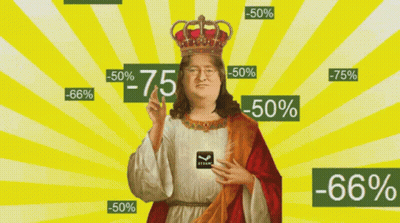 Man With Crown And -75% -50% -66% Signs GIF