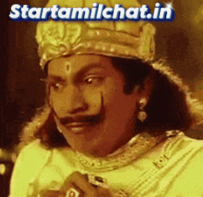 Man With Crown And Mustache Saying Startamilchat.in GIF