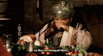 Man With Crown Says La Fleur En Bouquet Fane GIF