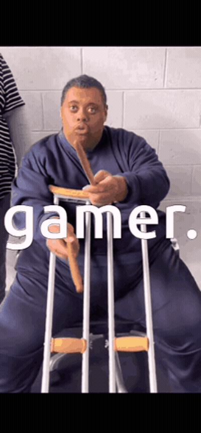 Man With Crutches Holding Stick Gamer GIF