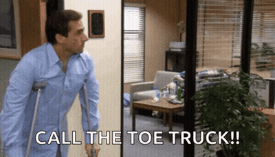 Man With Crutches Says Call The Toe Truck GIF
