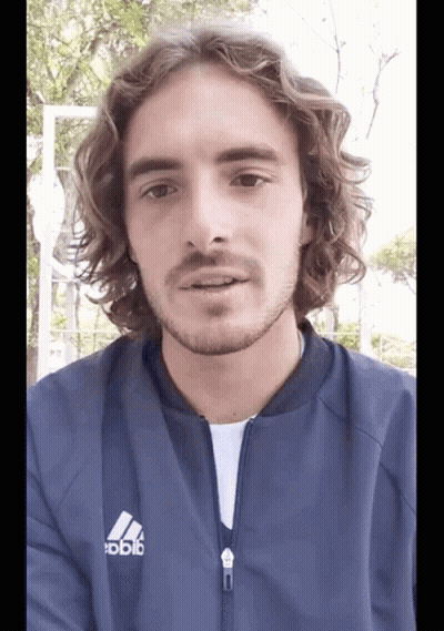 Man With Curly Hair And Beard In Blue Adidas Jacket GIF