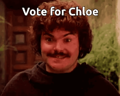 Man With Curly Hair And Mustache Vote For Chloe GIF