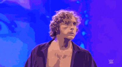 Man With Curly Hair Blue Background W Logo GIF