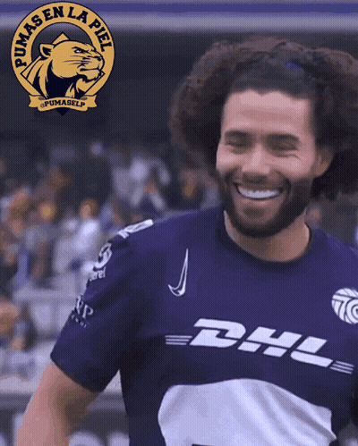 Man With Curly Hair In DHL Jersey GIF