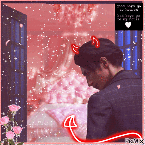 Man With Devil Horns Saying Good Boys Go To Heaven And Bad Boys Go To My House GIF