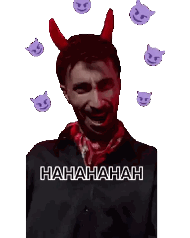 Man With Devil Horns Surrounded By Purple Devils Saying Hahahah Sticker