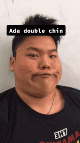 Man With Double Chin Wearing Black Shirt With Eht GIF