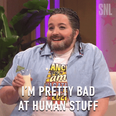 Man With Dreadlocks And Beard Holding Drink Says I'm Pretty Bad At Human Stuff GIF