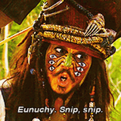 Man With Dreadlocks And Pirate Hat Saying Eunuchy Snip Snip GIF