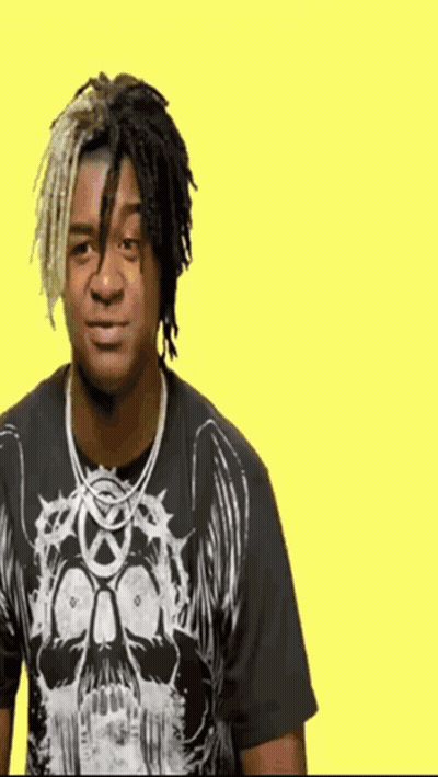 Man With Dreadlocks And Skull Shirt On Yellow Background GIF