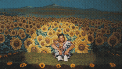Man With Dreadlocks In Sunflower Field GIF