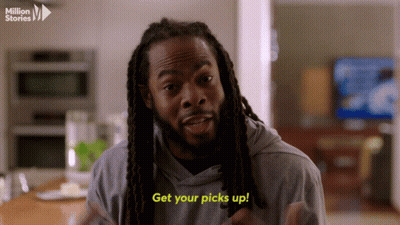 Man With Dreadlocks Says Get Your Picks Up GIF