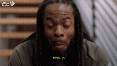 Man With Dreadlocks Says Man Up GIF