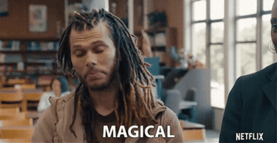 Man With Dreadlocks Sitting In Library Eyes Closed Saying Magical GIF