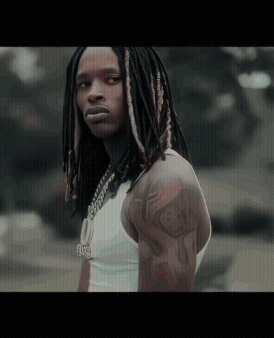 Man With Dreadlocks Wearing White Tank Top And Elise Necklace GIF