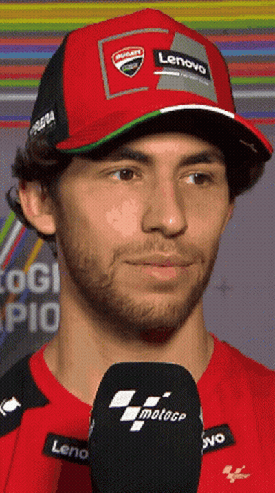 Man With Ducati Hat And Lenovo Shirt On Microphone GIF