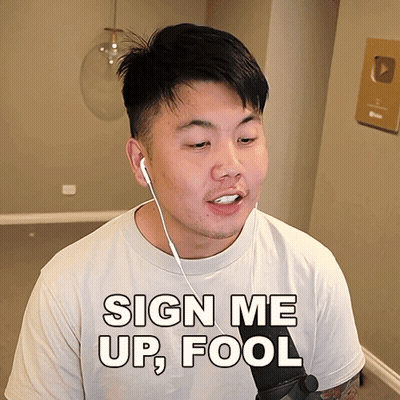 Man With Ear Buds And Sign Me Up Fool Shirt GIF