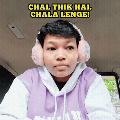 Man With Ear Muffs And Purple Sweatshirt Chal Thik Hai Chala Lenge GIF