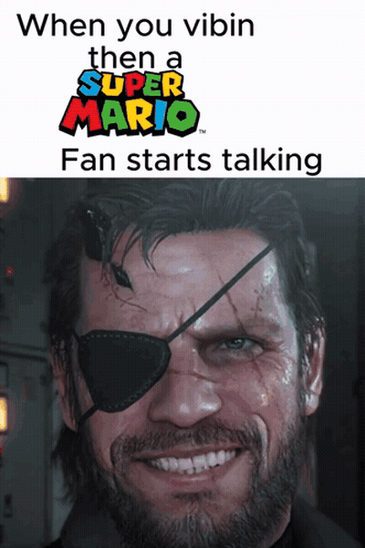 Man With Eye Patch Smiling Behind Super Mario Logo GIF