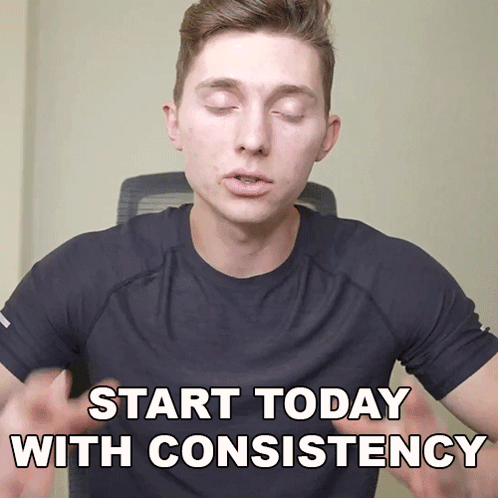 Man With Eyes Closed And Words Start Today With Consistency GIF