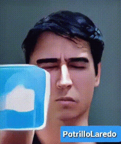 Man With Eyes Closed Holding Blue Item GIF