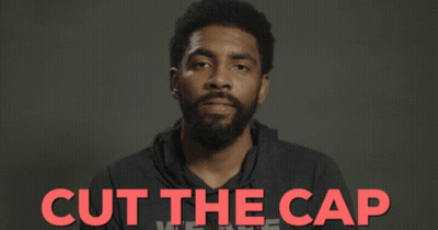 Man With Eyes Closed Saying Cut The Cap In Red GIF