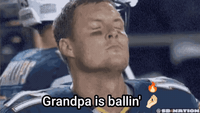 Man With Eyes Closed Says Grandpa Is Ballin GIF