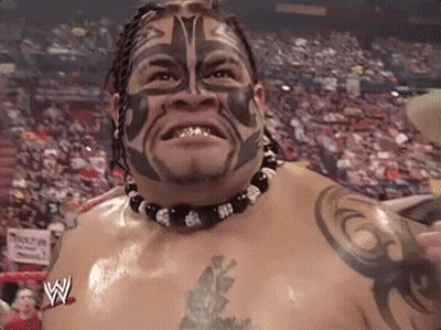 Man With Face Tattoo, Necklace, Wrestling Shirt GIF