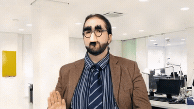 Man With Fake Eyebrows And Mustache Wearing Glasses GIF