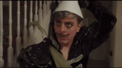 Man With Fake Mustache And Paper Hat GIF