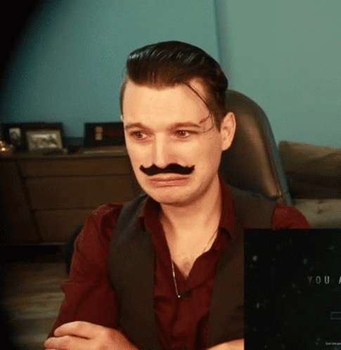 Man With Fake Mustache Sitting At Computer GIF