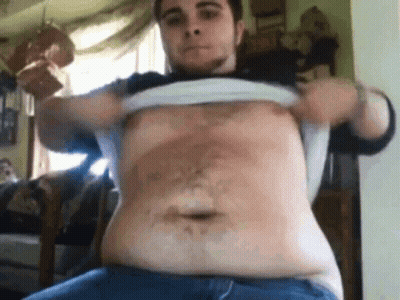 Man With Fat Belly Taking Off Shirt GIF