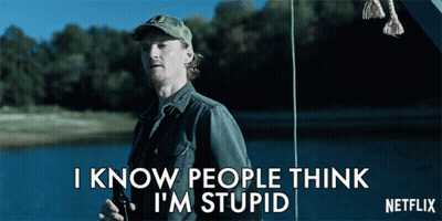 Man With Fishing Rod Says I Know People Think I'm Stupid GIF
