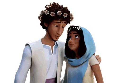 Man With Flower Crown Next To Woman In Blue Scarf Sticker