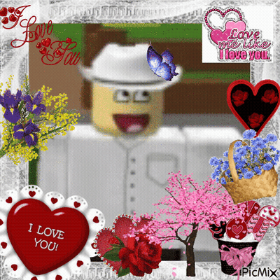 Man With Flowers And Hearts Saying I Love You GIF