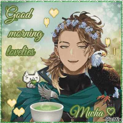 Man With Flowers In Hair Holding Cup Of Tea GIF