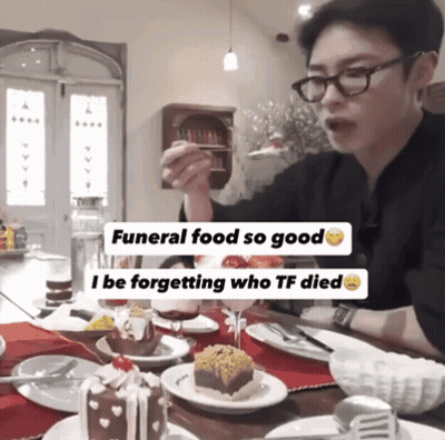 Man With Funeral Food Caption GIF