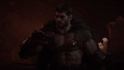 Man With Fur Collar And Red Light In Dark Room GIF
