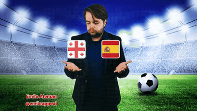 Man With Georgian And Spanish Flags And Soccer Ball GIF