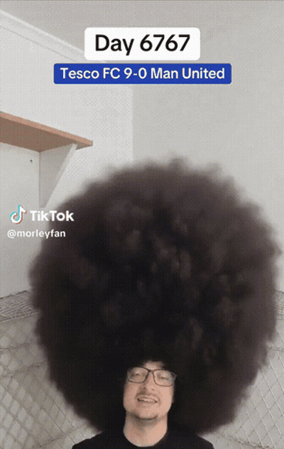 Man With Glasses And Afro With Tesco FC 9-0 Man United Sticker GIF
