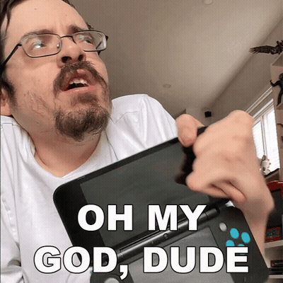 Man With Glasses And Beard Holding Nintendo 3DS GIF