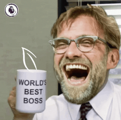 Man With Glasses And Beard Holding World's Best Boss Mug GIF
