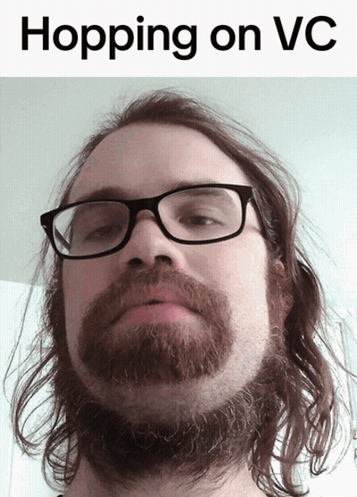 Man With Glasses And Beard Hopping On VC GIF