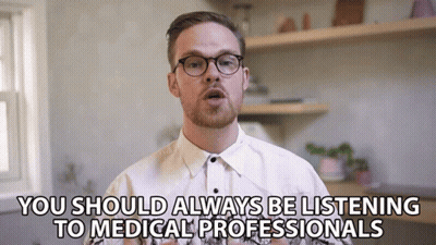 Man With Glasses And Beard Says Always Listen To Medical Professionals GIF