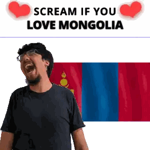 Man With Glasses And Beard Screaming In Front Of Mongolia Flag Sticker