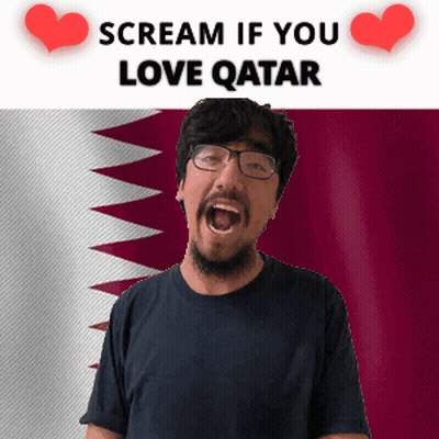 Man With Glasses and Beard Screams Before Qatar Flag