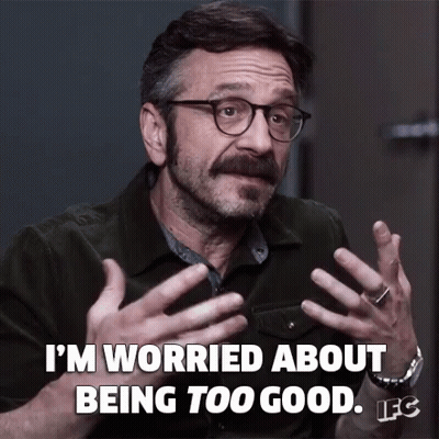 Man With Glasses And Beard Worried About Being Too Good GIF