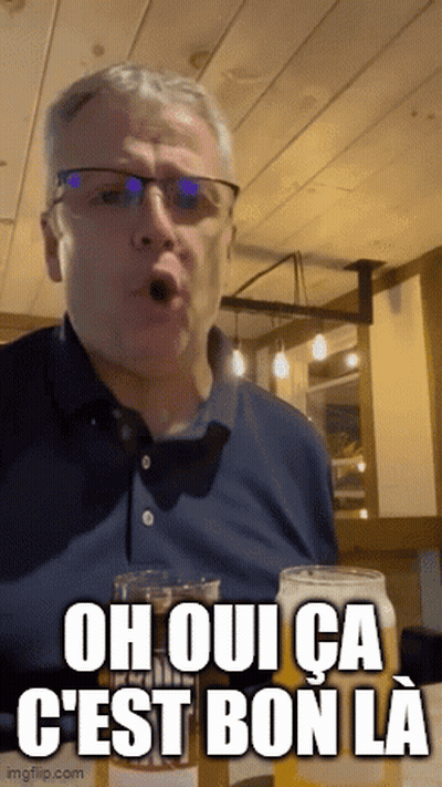 Man With Glasses And Beer Saying Oh Oui Ca C'est Bon GIF