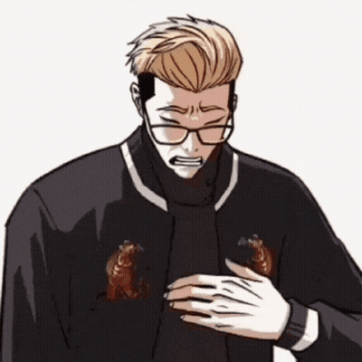 Man With Glasses And Black Jacket Holding Chest GIF